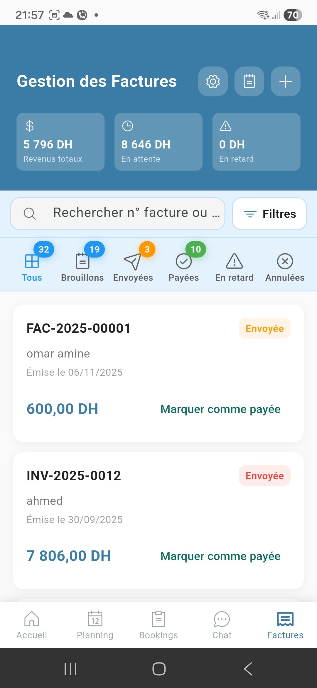 Hirrafi Pro — Factures